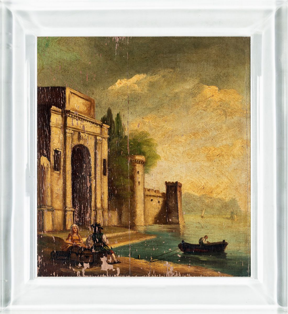 A) Scorcio Marino con Castello B) Veduta di Golfo con Figure