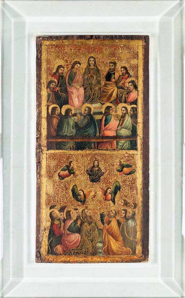 Madonna con apostoli  - olio su tavola - Asta Mobili, Arredi, Dipinti Antichi e del XIX Secolo e una Collezione di Pastori del Presepe Napoletano del 700 - Casa d'Aste Arcadia