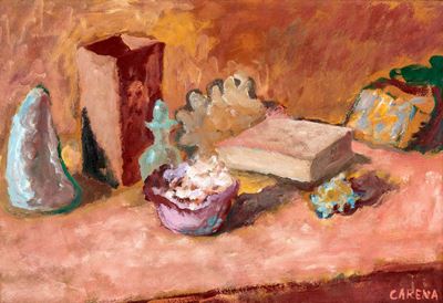 Natura Morta con Libro e Bottiglie