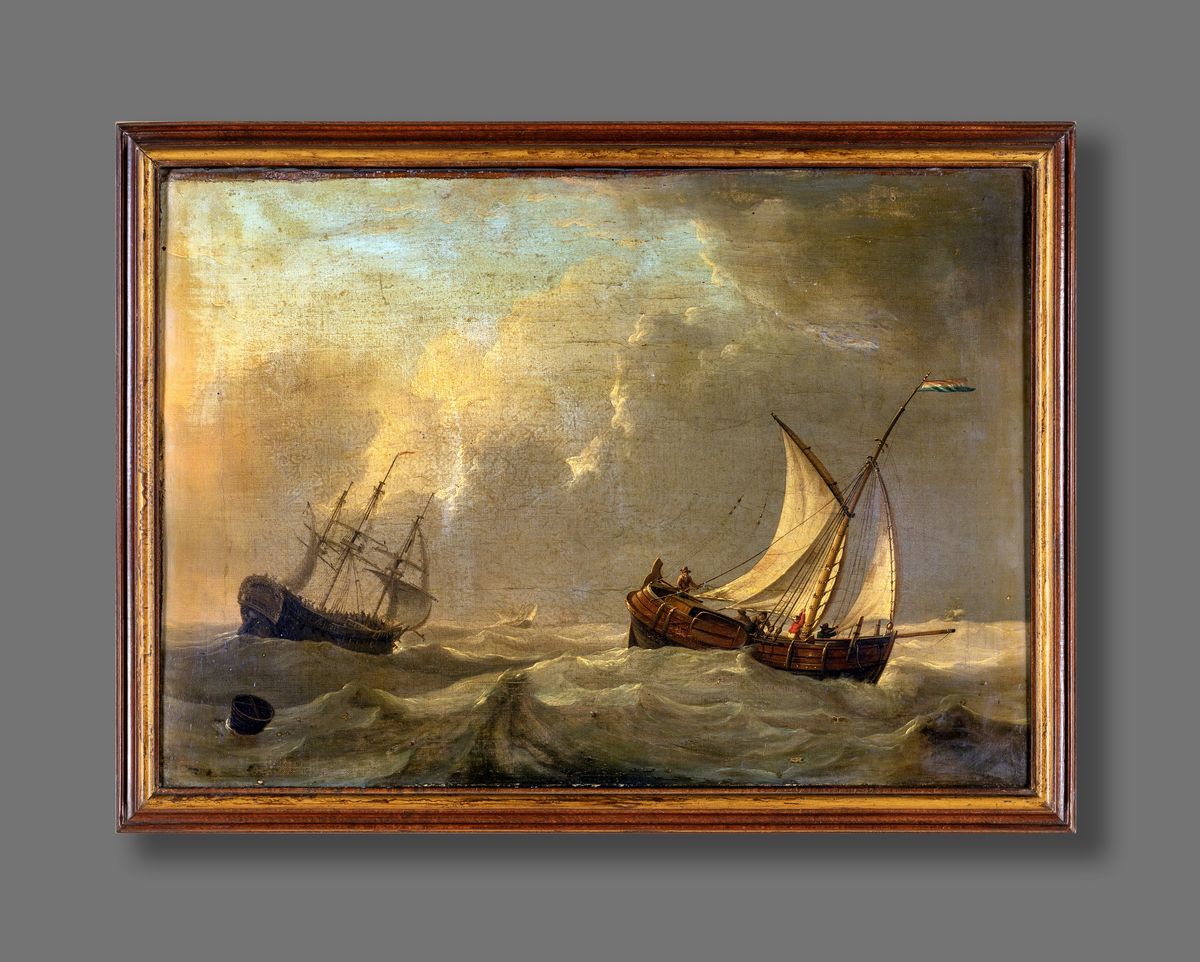 Pittore del XVIII Secolo - Marina in Tempesta con Velieri