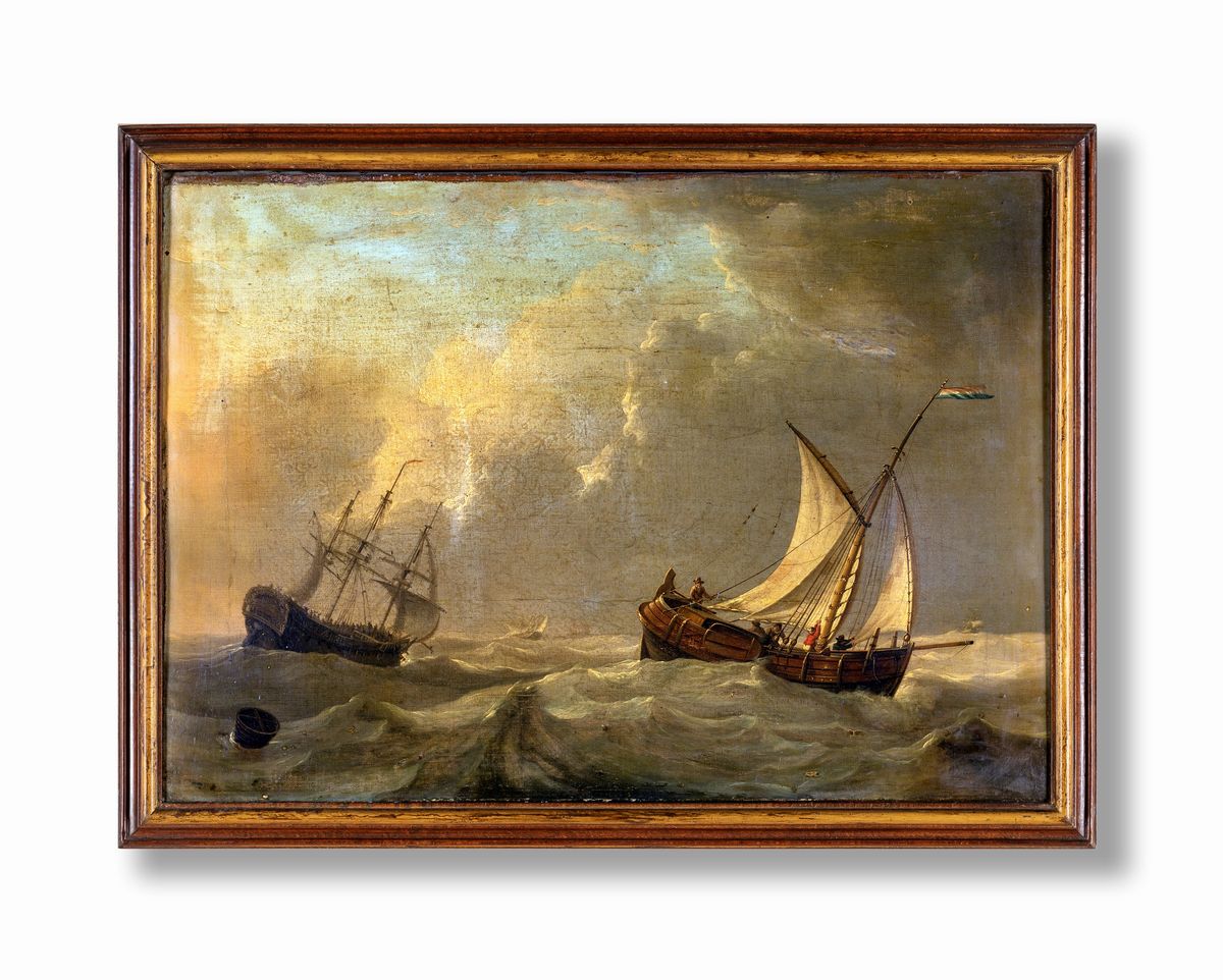 Pittore del XVIII Secolo - Marina in Tempesta con Velieri