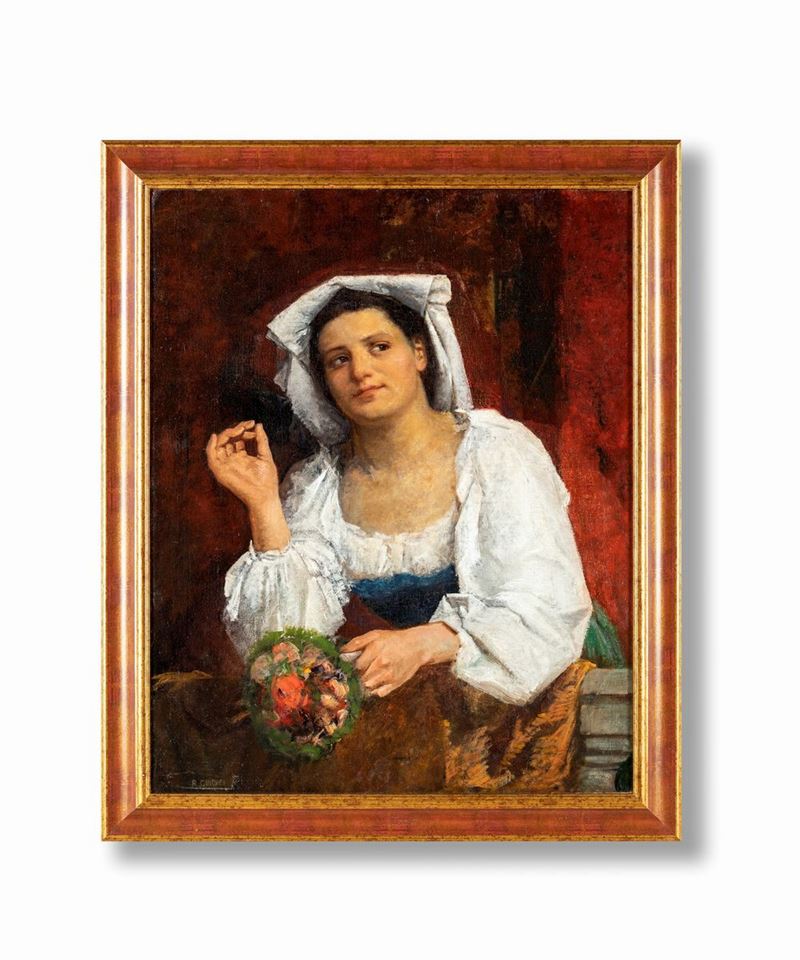 Rinaldo Giudici - Ritratto di Popolana con Mazzo di Fiori