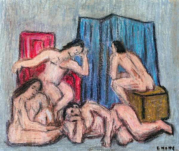 Emilio Notte - Scena di interno con nudi femminili
