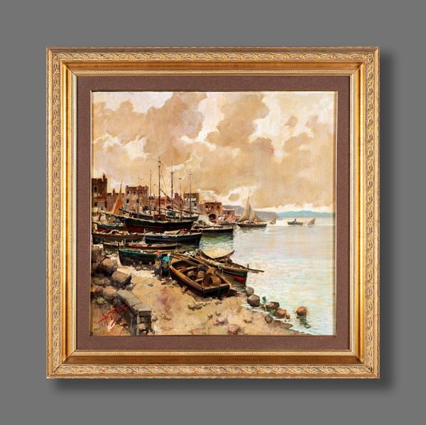 Pittore del XIX secolo - Marina con barche