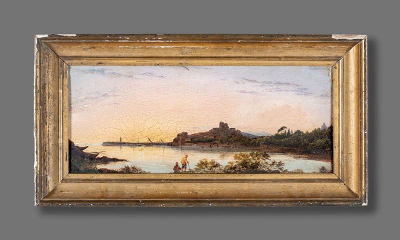 Scuola Romana del XIX Secolo - Marina con Pescatori