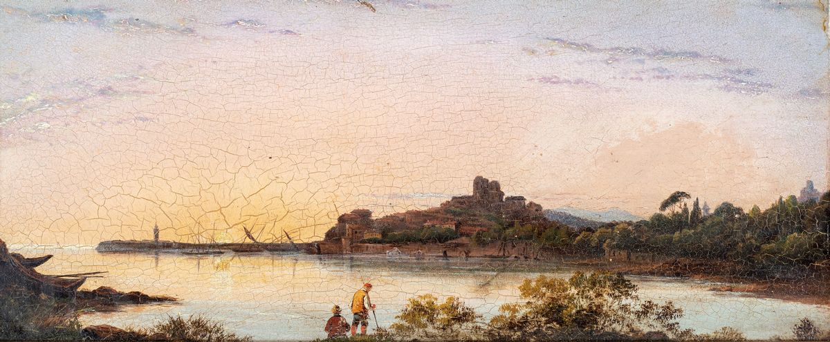 Scuola Romana del XIX Secolo - Marina con Pescatori