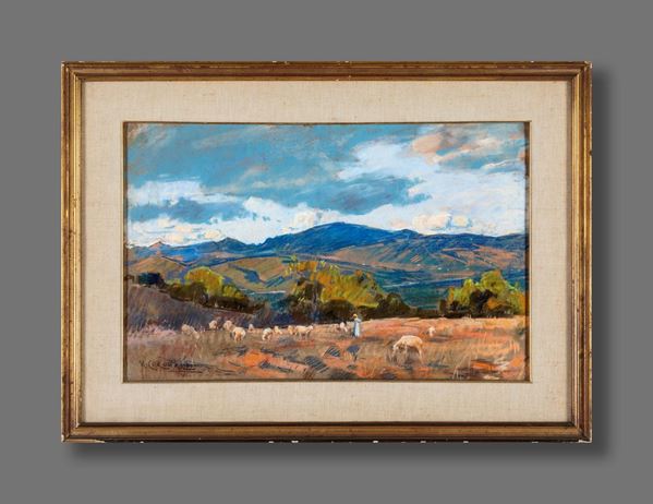 Umberto Coromaldi - Paesaggio con pastorella e armenti