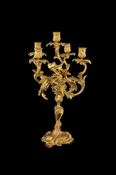 Coppia di Candelabri in Bronzo Dorato