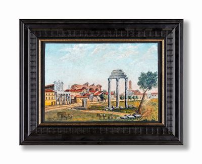 A) Veduta di Roma con Castel Sant'angelo B) Veduta del Foro Romano
