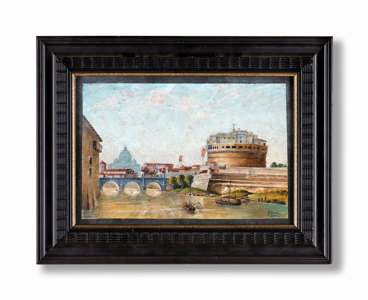 Federico Schianchi - A) Veduta di Roma con Castel Sant'angelo B) Veduta del Foro Romano