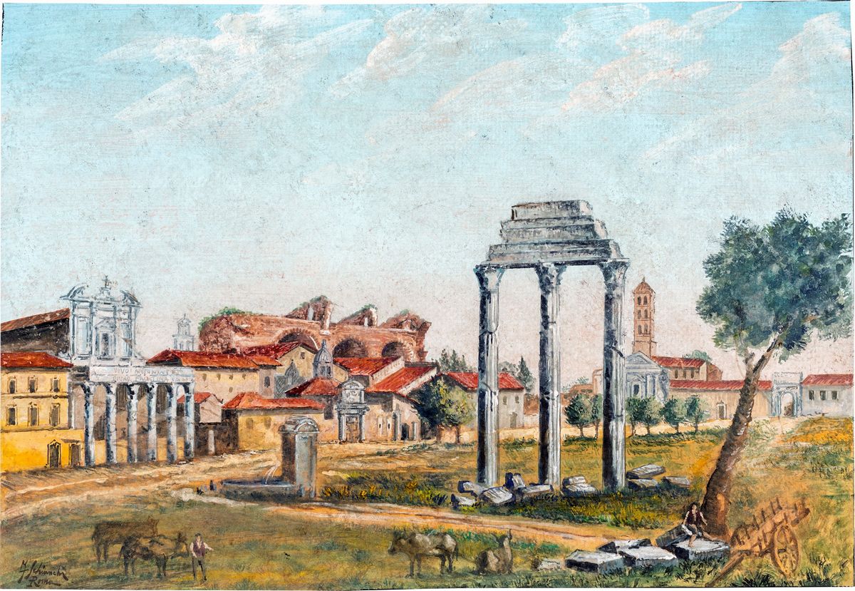 Federico Schianchi - A) Veduta di Roma con Castel Sant'angelo B) Veduta del Foro Romano