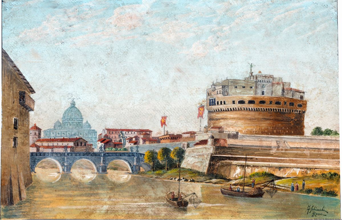 Federico Schianchi - A) Veduta di Roma con Castel Sant'angelo B) Veduta del Foro Romano