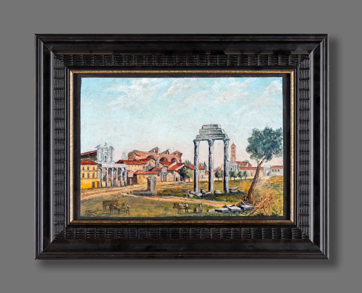Federico Schianchi - A) Veduta di Roma con Castel Sant'angelo B) Veduta del Foro Romano