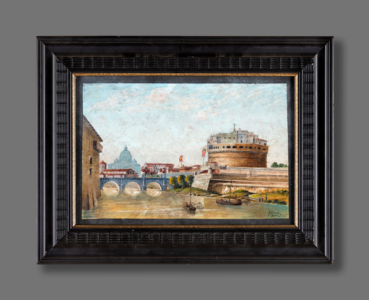 Federico Schianchi - A) Veduta di Roma con Castel Sant'angelo B) Veduta del Foro Romano