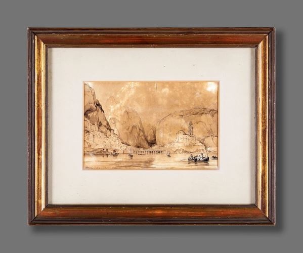 Pittore del XIX secolo - Veduta di Atrani e golfo di Salerno