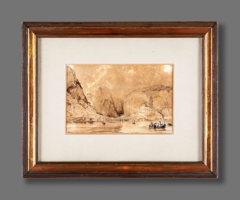 Pittore del XIX Secolo - Veduta di Atrani e Golfo di Salerno