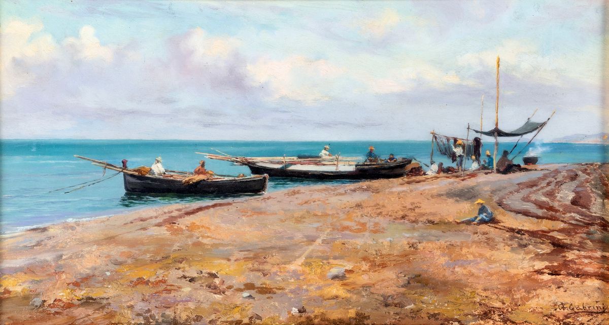 Alfonso Gabrini - Barche con Pescatori