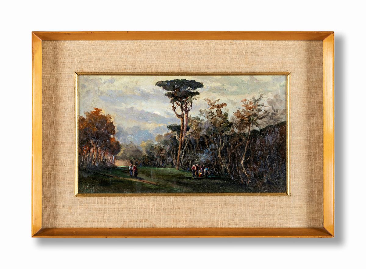 Pittore del XIX Secolo - Paesaggio Boschivo con Figure