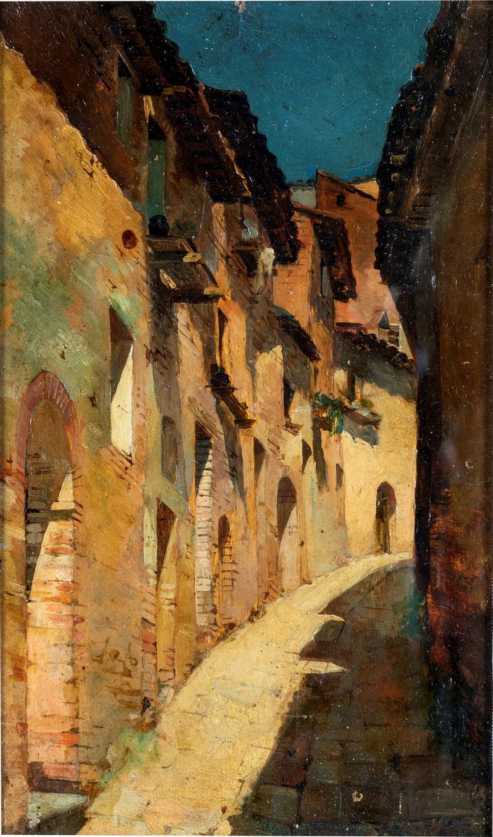 Vincenzo Cabianca (attribuito) - Scorcio di Paese
