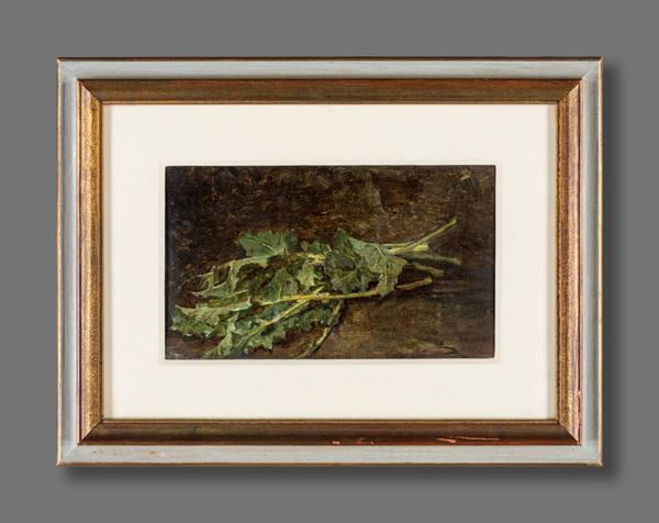 Pittore del XIX secolo - Natura morta con foglie di cicoria