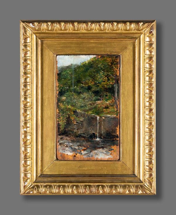 Pittore del XIX secolo - Paesaggio con cascata