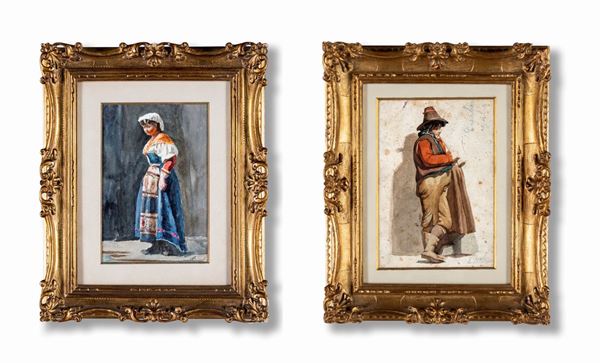 Pittore del XIX secolo - a) Uomo in abiti popolari b) Donna ciociara