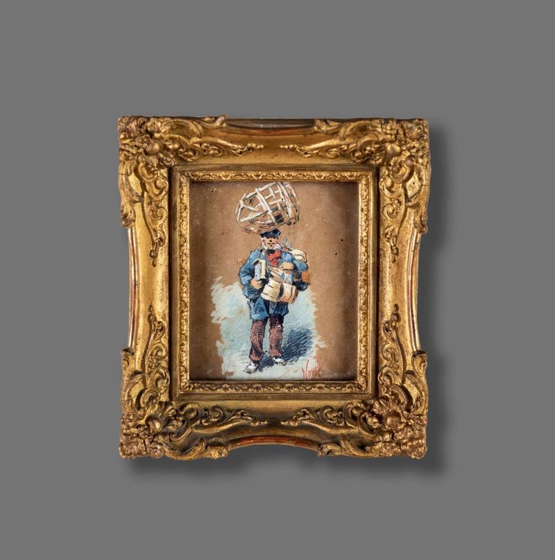 Pittore Napoletano del XIX Secolo - Venditore di Ceste