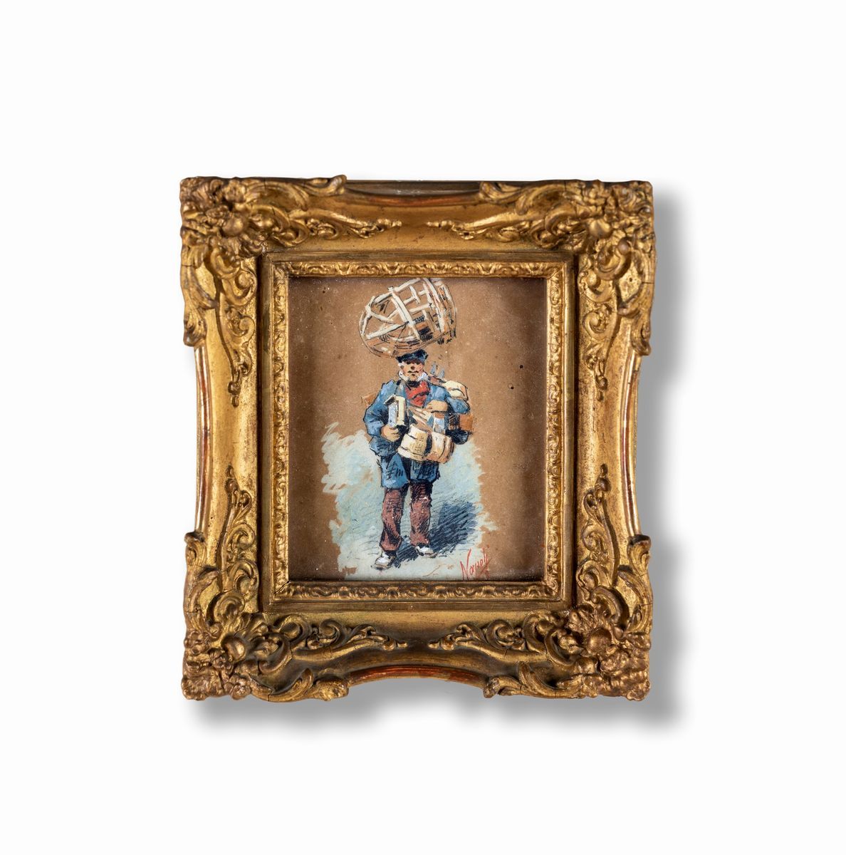Pittore Napoletano del XIX Secolo - Venditore di Ceste