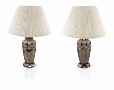 Coppia di Lampade da Tavolo in Metallo Argentato