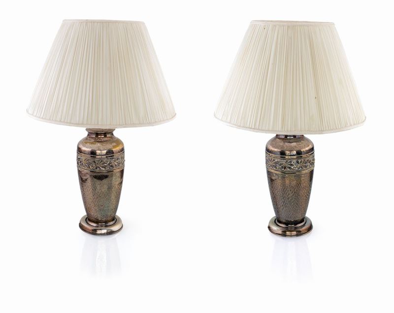 Coppia di Lampade da Tavolo in Metallo Argentato