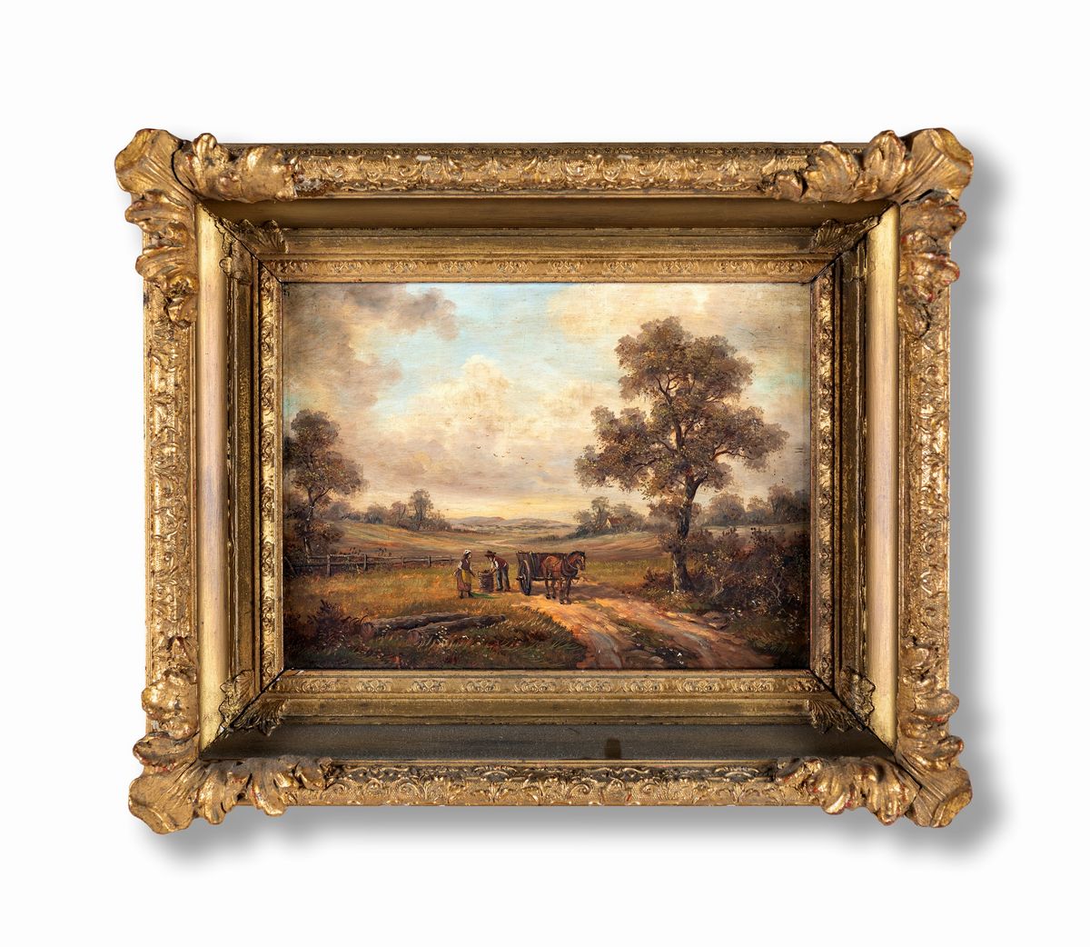 Pittore del XIX Secolo - Paesaggio con Figure e Cavallo