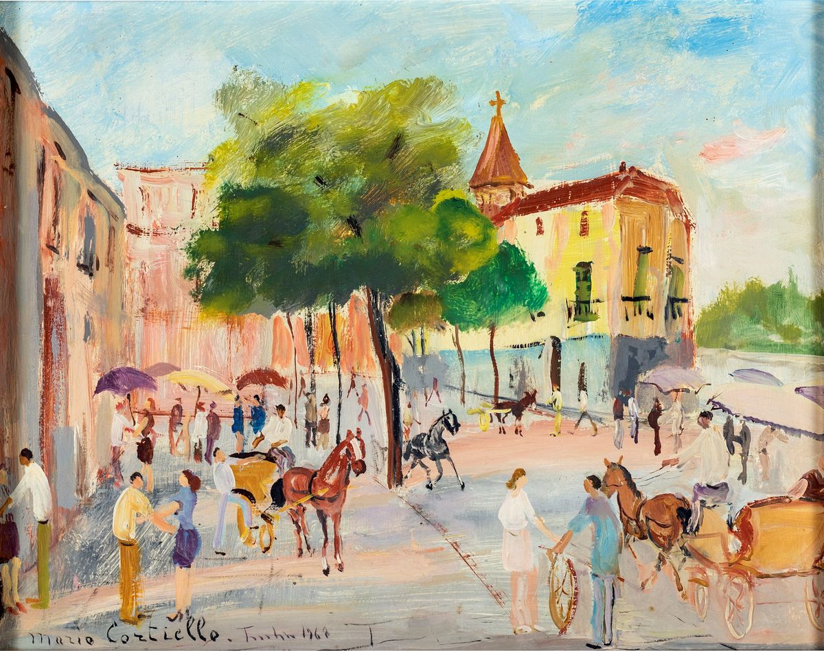 Mario Cortiello - Strada di Città con Chiesa