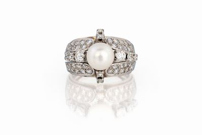 Anello con Perla e Brillanti