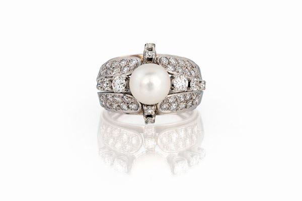 ANELLO CON PERLA E BRILLANTI