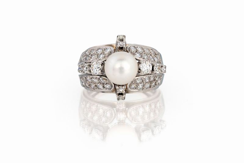 Anello con Perla e Brillanti