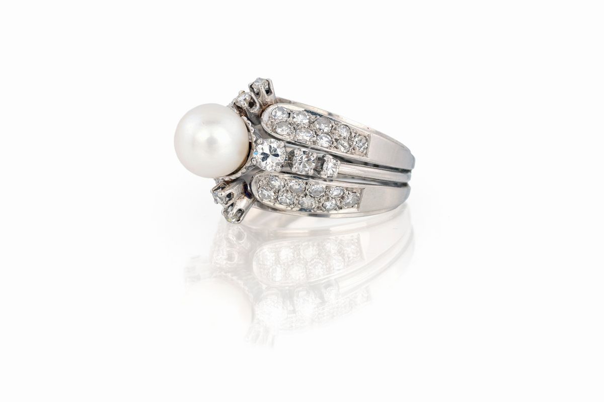 Anello con Perla e Brillanti