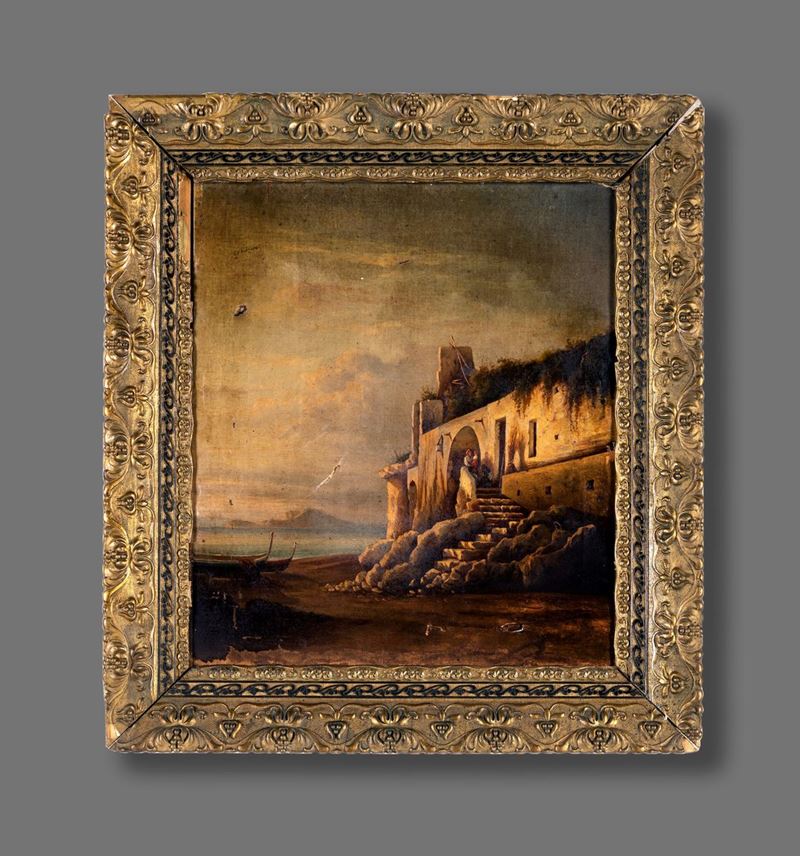 Pittore del XIX Secolo - Marina con Casolare