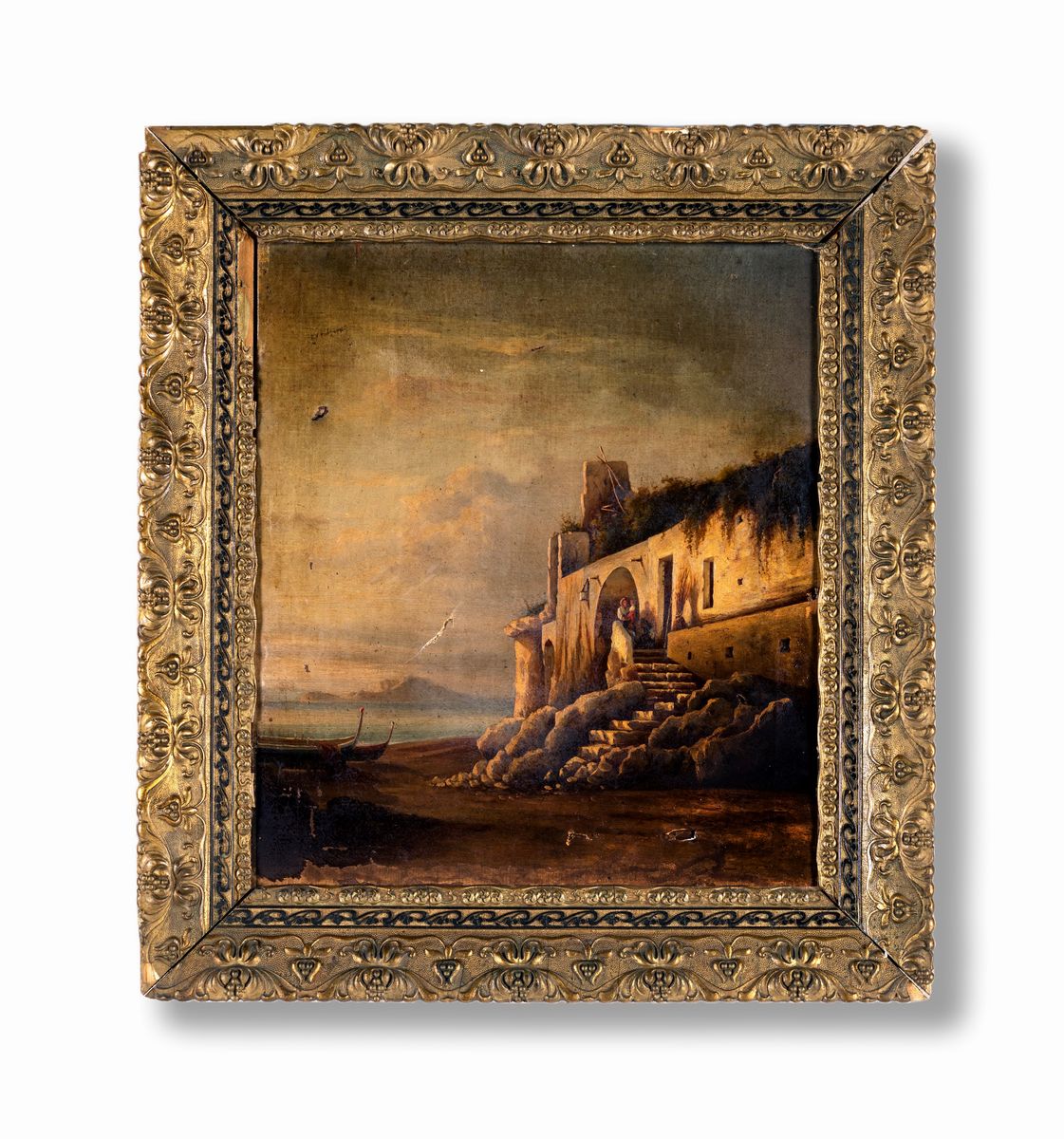 Pittore del XIX Secolo - Marina con Casolare