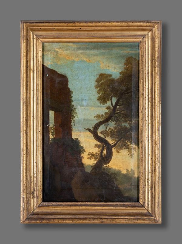 Pittore del XVIII secolo - Paesaggio con albero