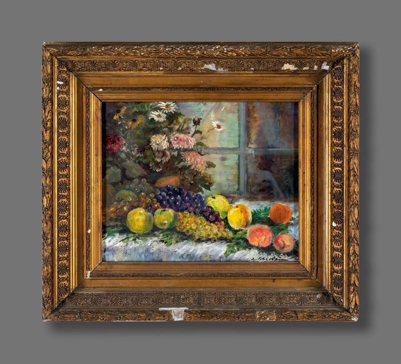 Pittore della Fine del XIX Secolo - Composizione di Fiori e Frutta