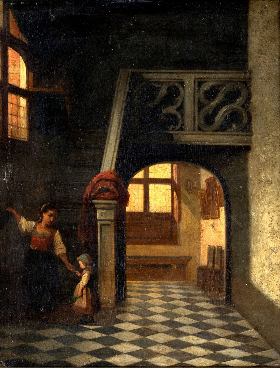 Scuola Nord Europea del XIX Secolo - Interno con Figure