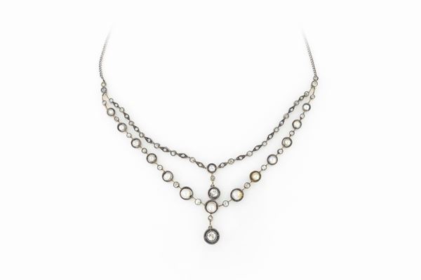 COLLANA ANTICA CON DIAMANTI E PERLINE