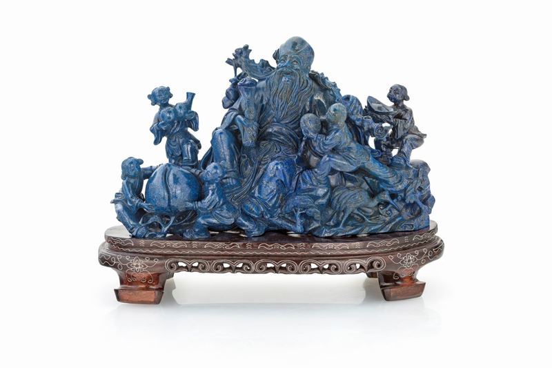 Grande Gruppo Scultoreo Allegorico in Lapislazuli Afgano