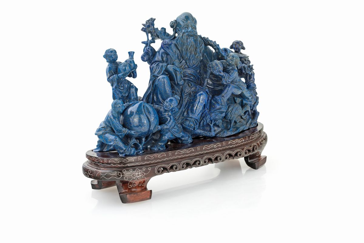 Grande Gruppo Scultoreo Allegorico in Lapislazuli Afgano