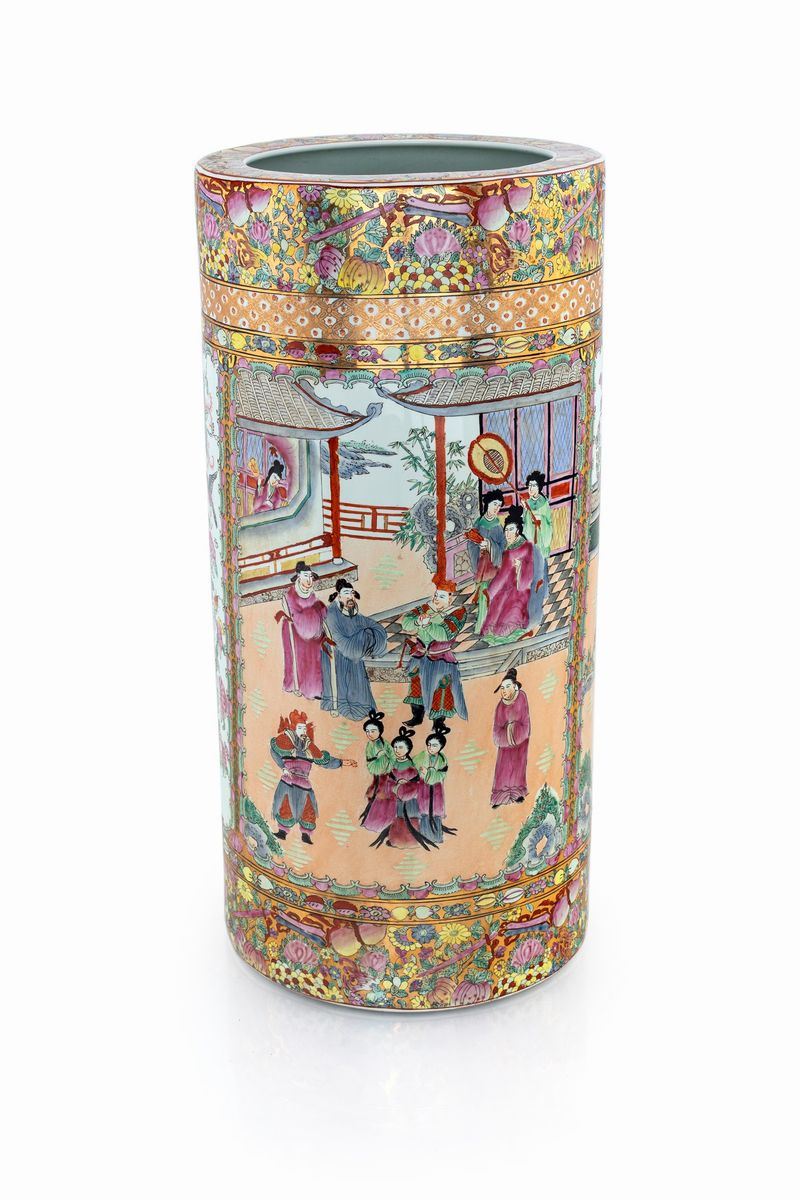 Vaso Cilindrico in Porcellana, Cina XIX/XX Secolo
