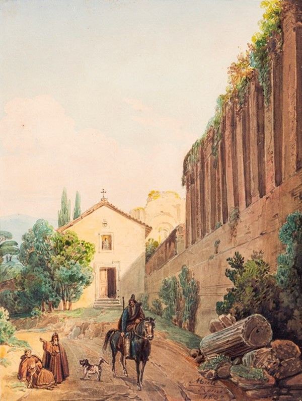 Jodocus Sebastiaen Attr. Van Abeele Den - CHIESA CON ACQUEDOTTO ROMANO