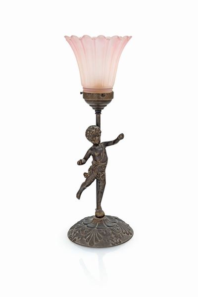 Lampada da Tavolo in Peltro con Amorino