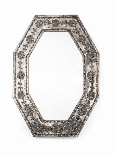 Specchiera Ottagonale con Cornice in Metallo Argentato