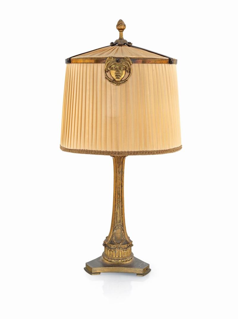 Lampada in Ottone con Paralume Originale, Inizio XX Secolo