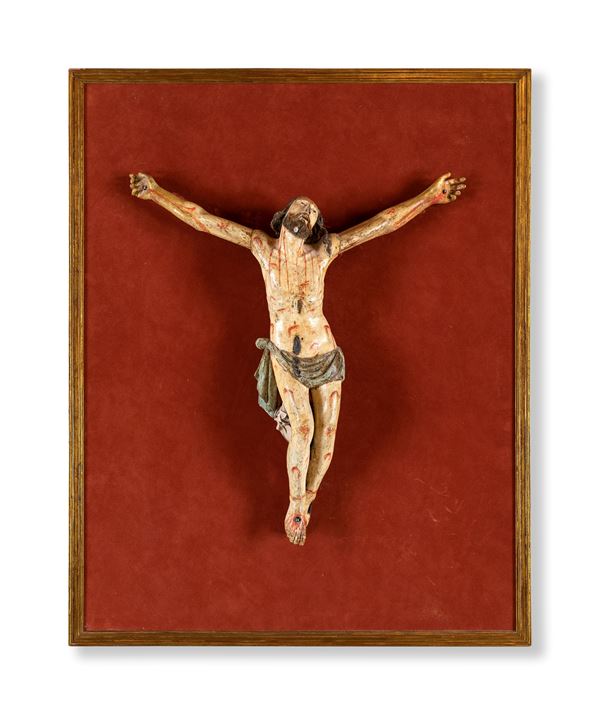 Cristo crocifisso in legno laccato, XVII secolo  - Asta Mobili, Arredi, Dipinti Antichi e del XIX Secolo - Casa d'Aste Arcadia